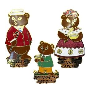 RARE Vintage Set California Mama Papa Baby Bear Jaycees Collectible Lapel Pins